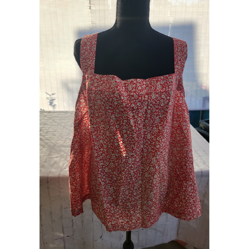 Torrid Red Ditsy Floral Beach Linen Square Neck Crop Tank Top 3X 3 43745420
